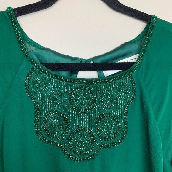 Trina Turk Green Silk Beaded Countess Blouson Mini Dress Size 6 - Picture 3 of 11